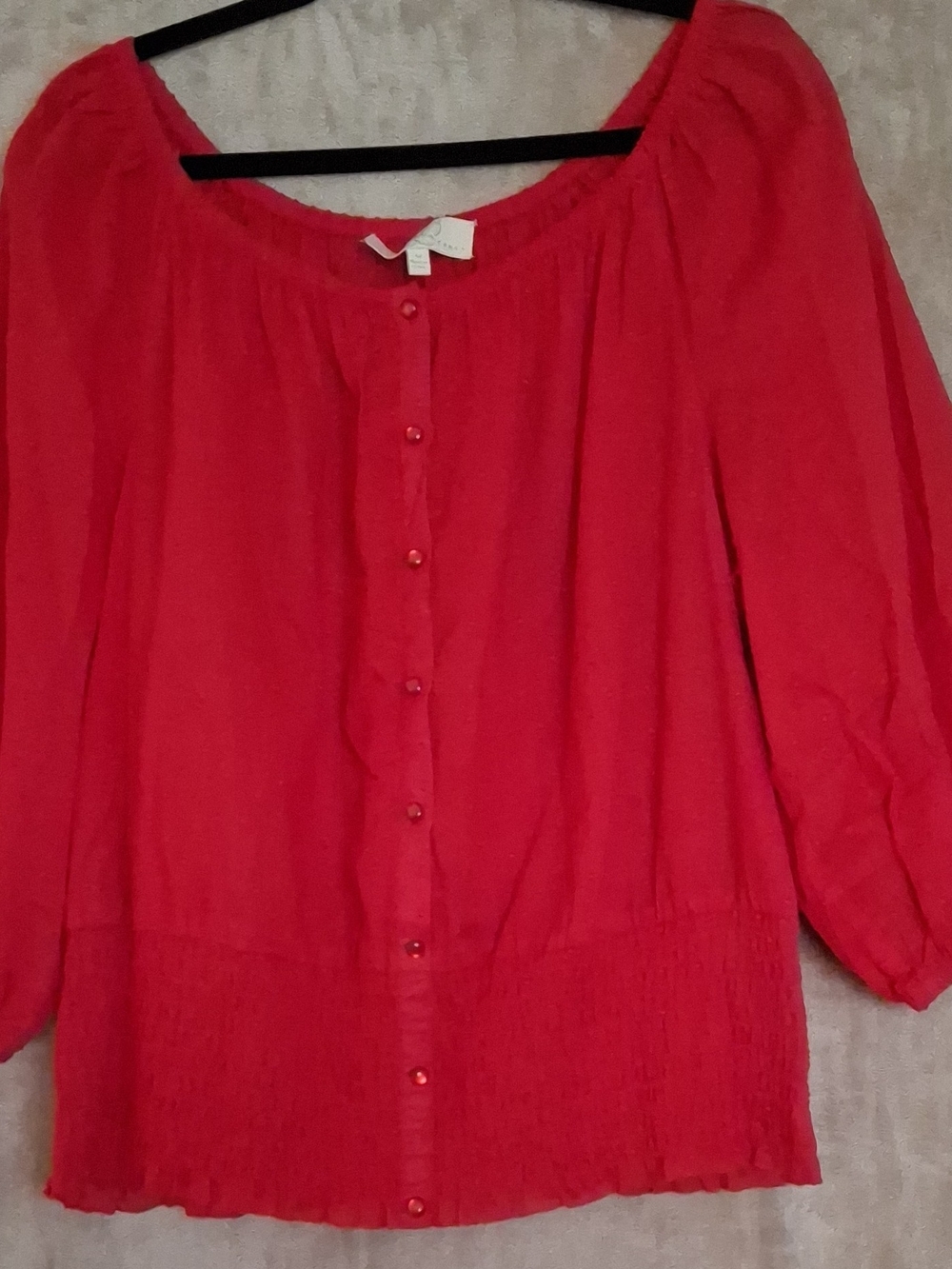 Nanette Lepore Red Button-Front Peasant Top